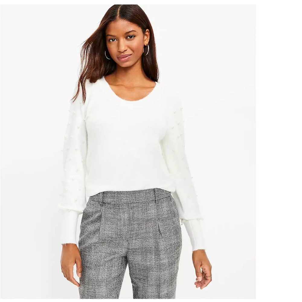 LOFT White Pearlized Sleeve Sweater Size Extra Small